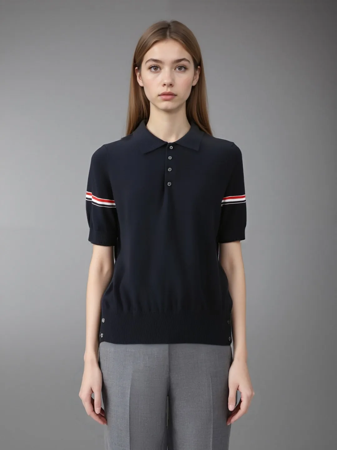 ：M 29（TB POLO ） THOM BROWNE TB POLO Classic Breathable Authentic Quality + Authentic + Same Style Size：0/1/2/3/4 ：White/Black/Navy Blue/Light Gray/Dark Gray